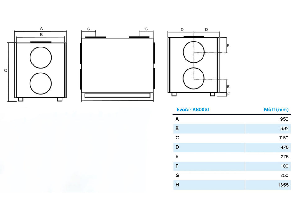 Acetec EvoAir A600ST G2 Ventilationsaggregat